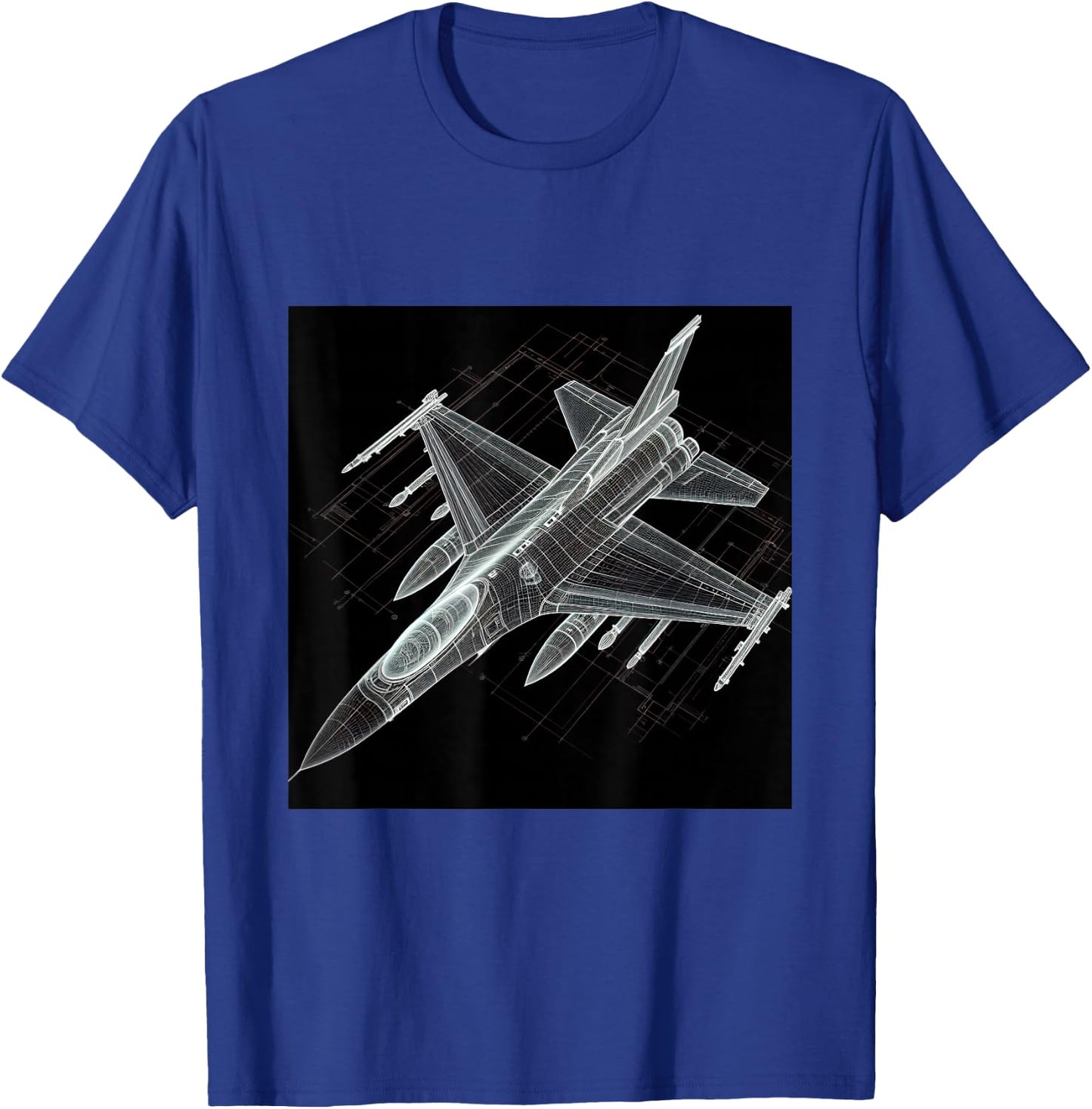 F16 Viper Jet Fighter Wireframe Blueprint T-Shirt - T-Shirt | Royal