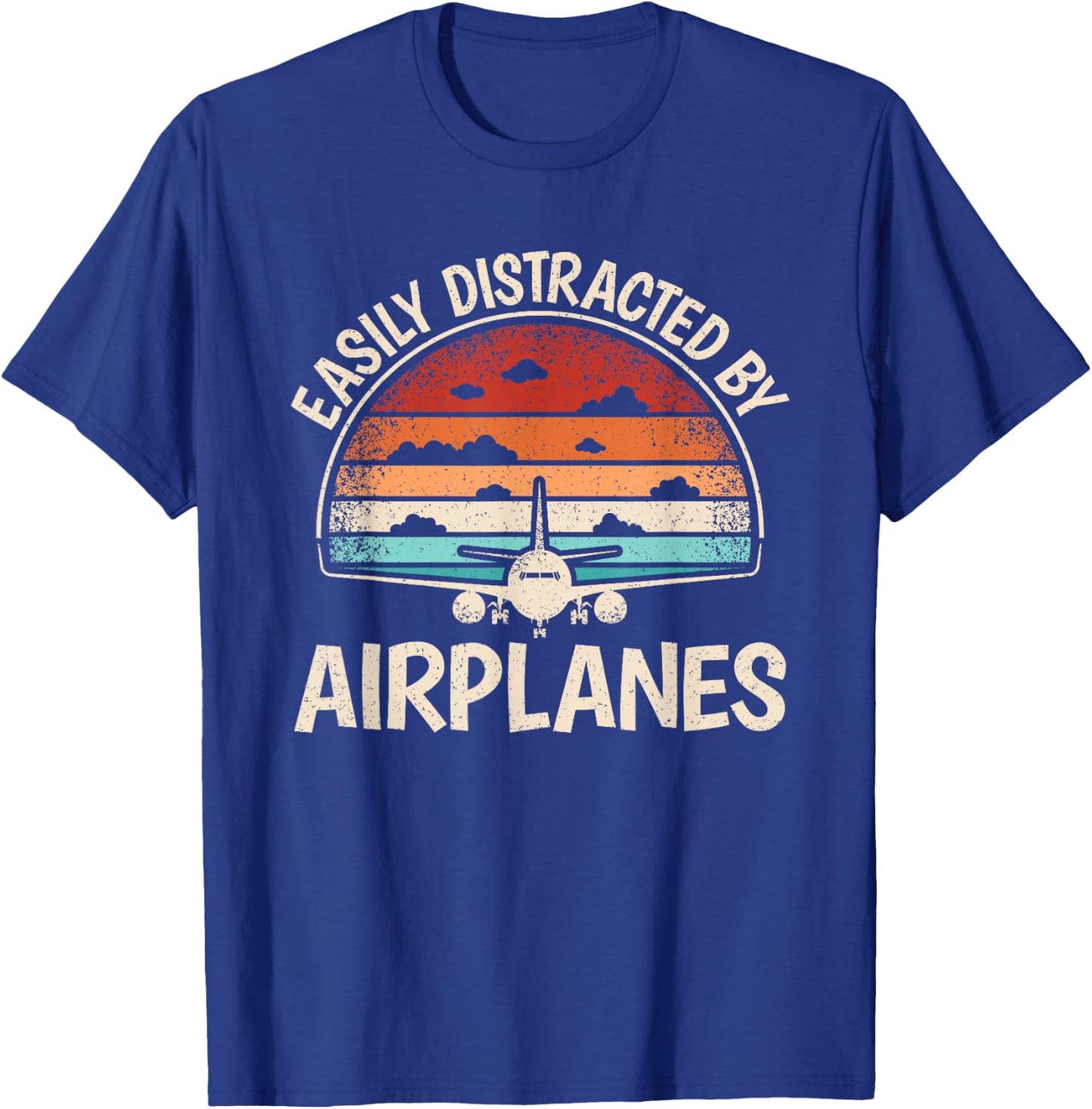 Easily Distracted By Airplanes Pilot Flying Aviation Men T-Shirt - T-Shirt | Royal