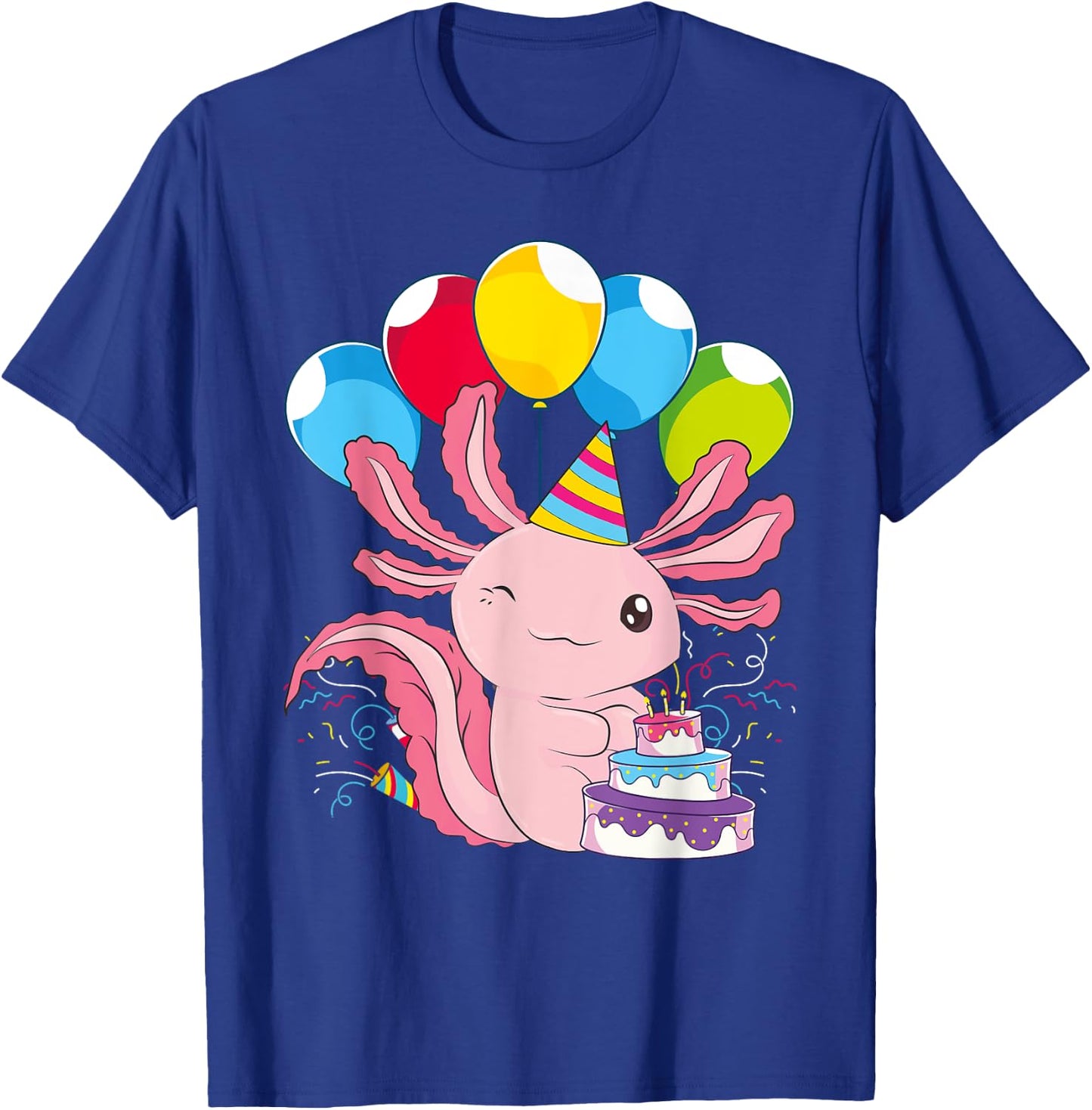 Kids Birthday Party Cake Pet Animal Amphibian Axolotl T-Shirt - T-Shirt | Royal