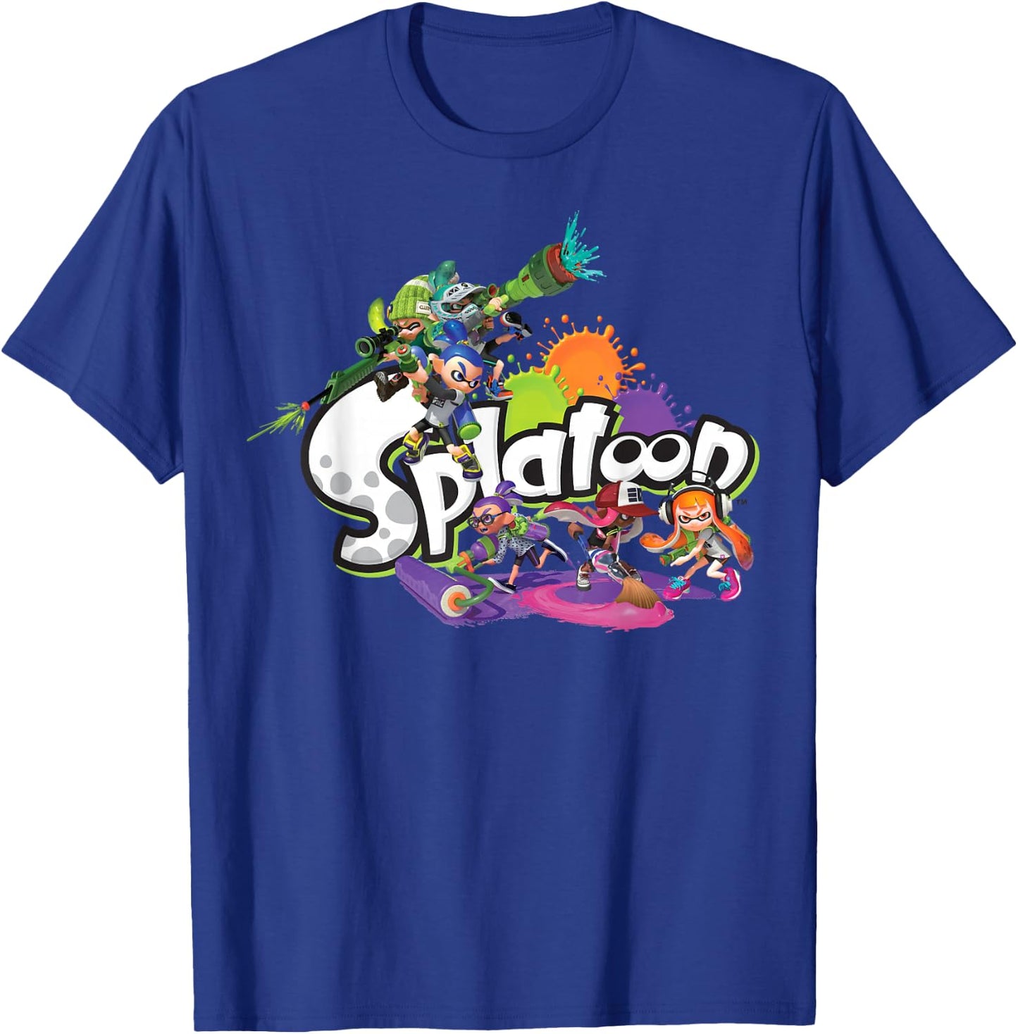 Splatoon Logo Teams Splatter Group Shot T-Shirt - T-Shirt | Royal