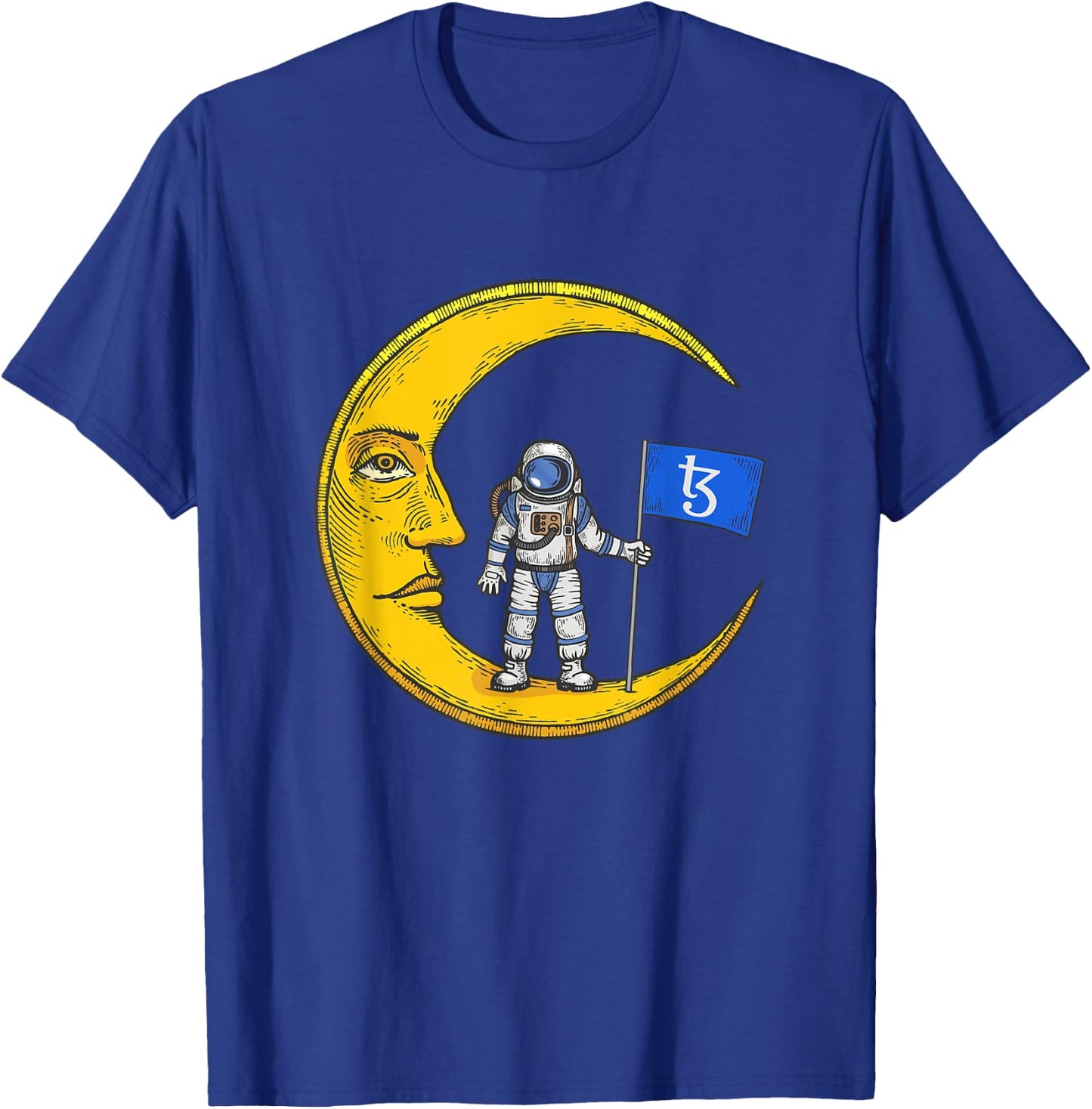 Tezos Logo Crypto Flag On Moon To Hodl XTZ Bull Market T-Shirt - T-Shirt | Royal