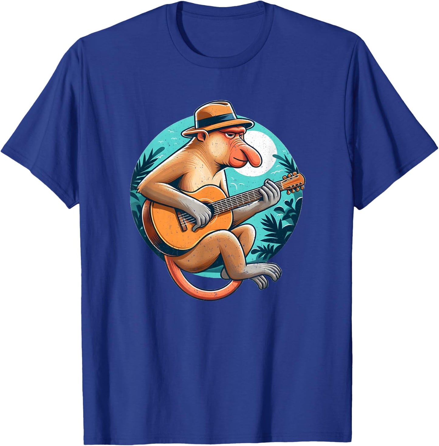 Proboscis Monkey Playing Guitar with Hat T-Shirt - T-Shirt | Royal