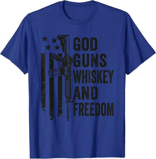 God Guns Whiskey And Freedom - Pro Gun American Flag Guns T-Shirt - T-Shirt | Royal