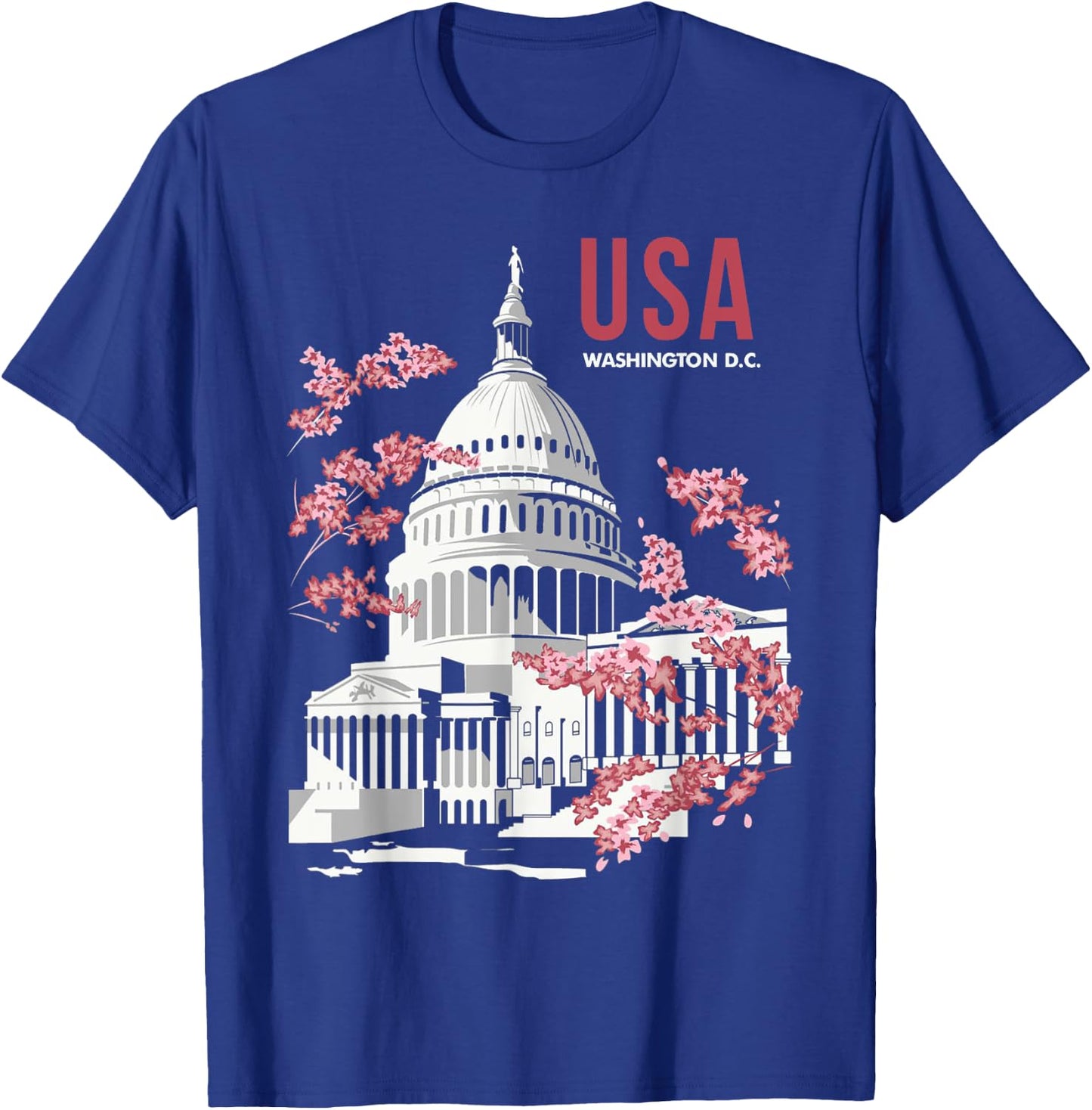 US Capitol Building Washington DC Cherry Blossoms T-Shirt - T-Shirt | Royal
