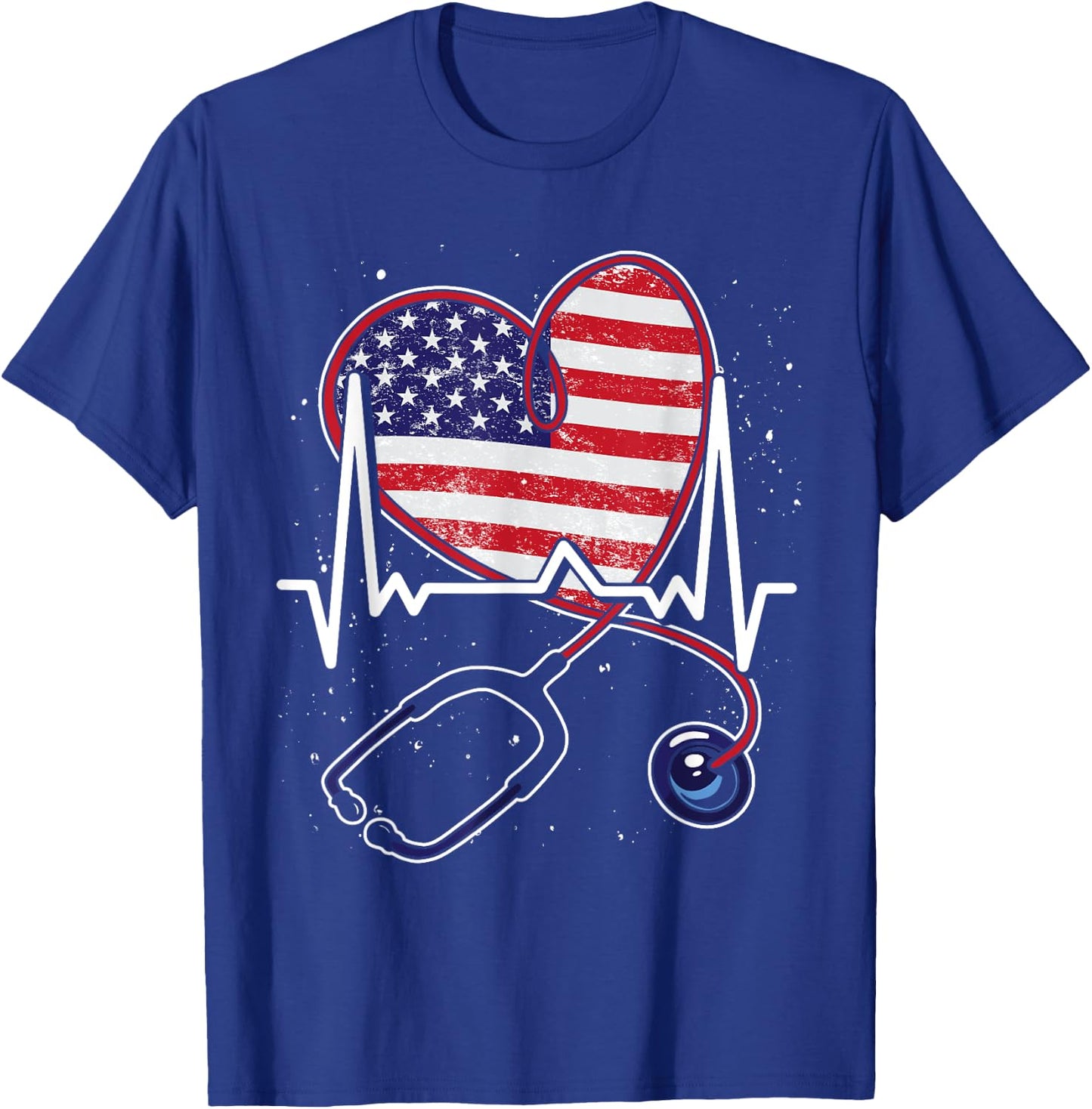 Heart US Flag RN Patriotic LPN Heartbeat Stethoscope Nurse T-Shirt - T-Shirt | Royal