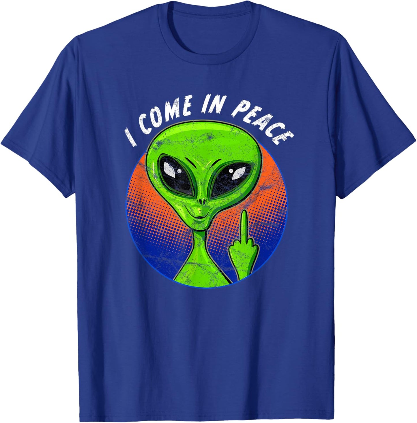 Funny Alien I Come In Peace Dirty Finger UFO Sarcastic T-Shirt - T-Shirt | Royal