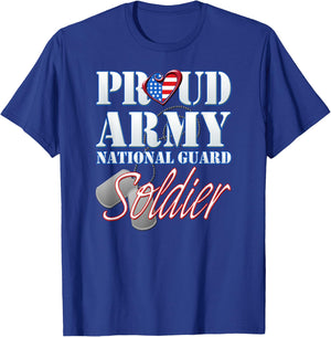 Proud Army National Guard Soldier USA Heart Flag Shirt T-Shirt - T-Shirt | Royal
