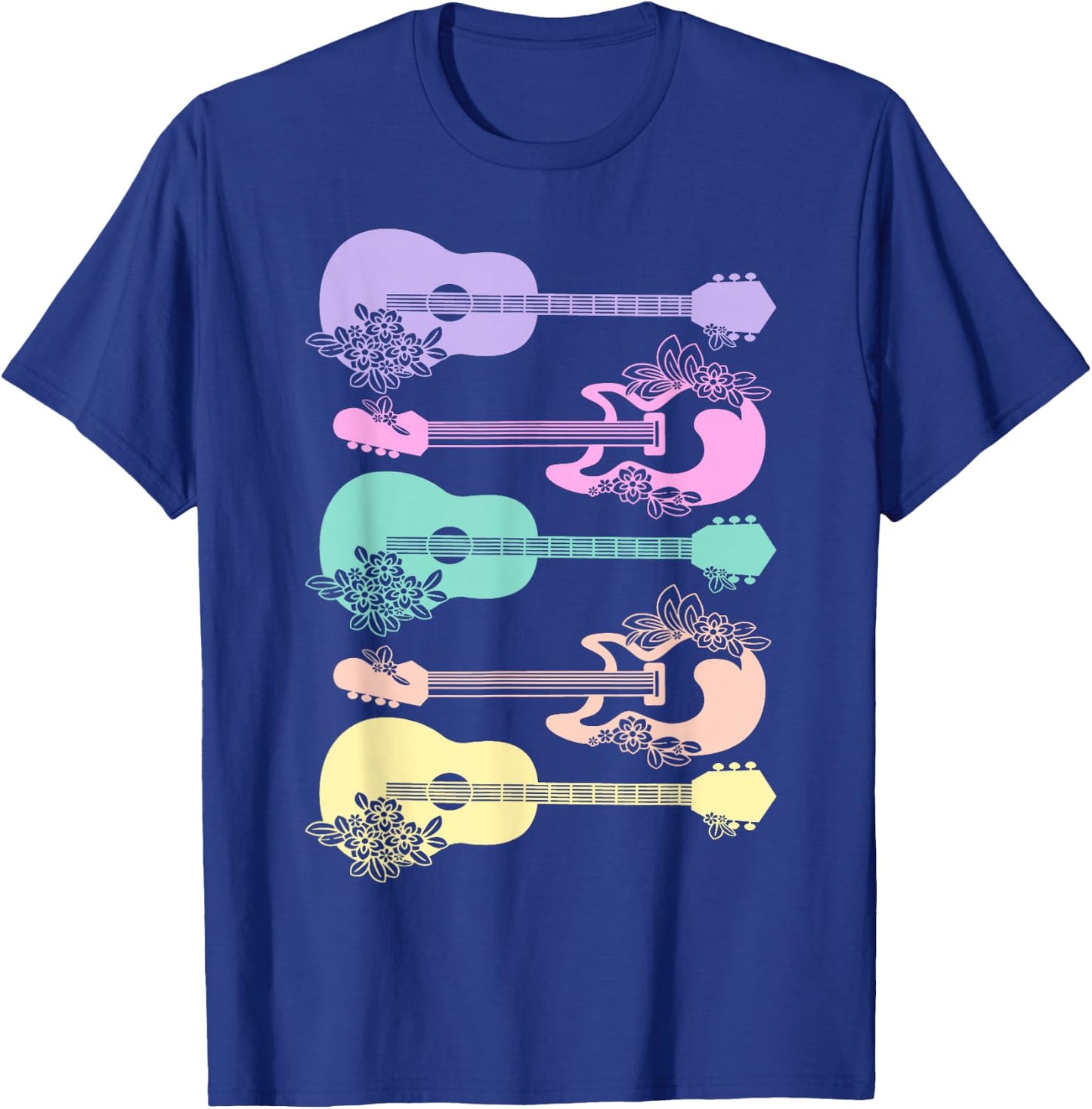 Guitar Lover Girls Pastel Theme Guitars Flowers Music Band T-Shirt - T-Shirt | Royal