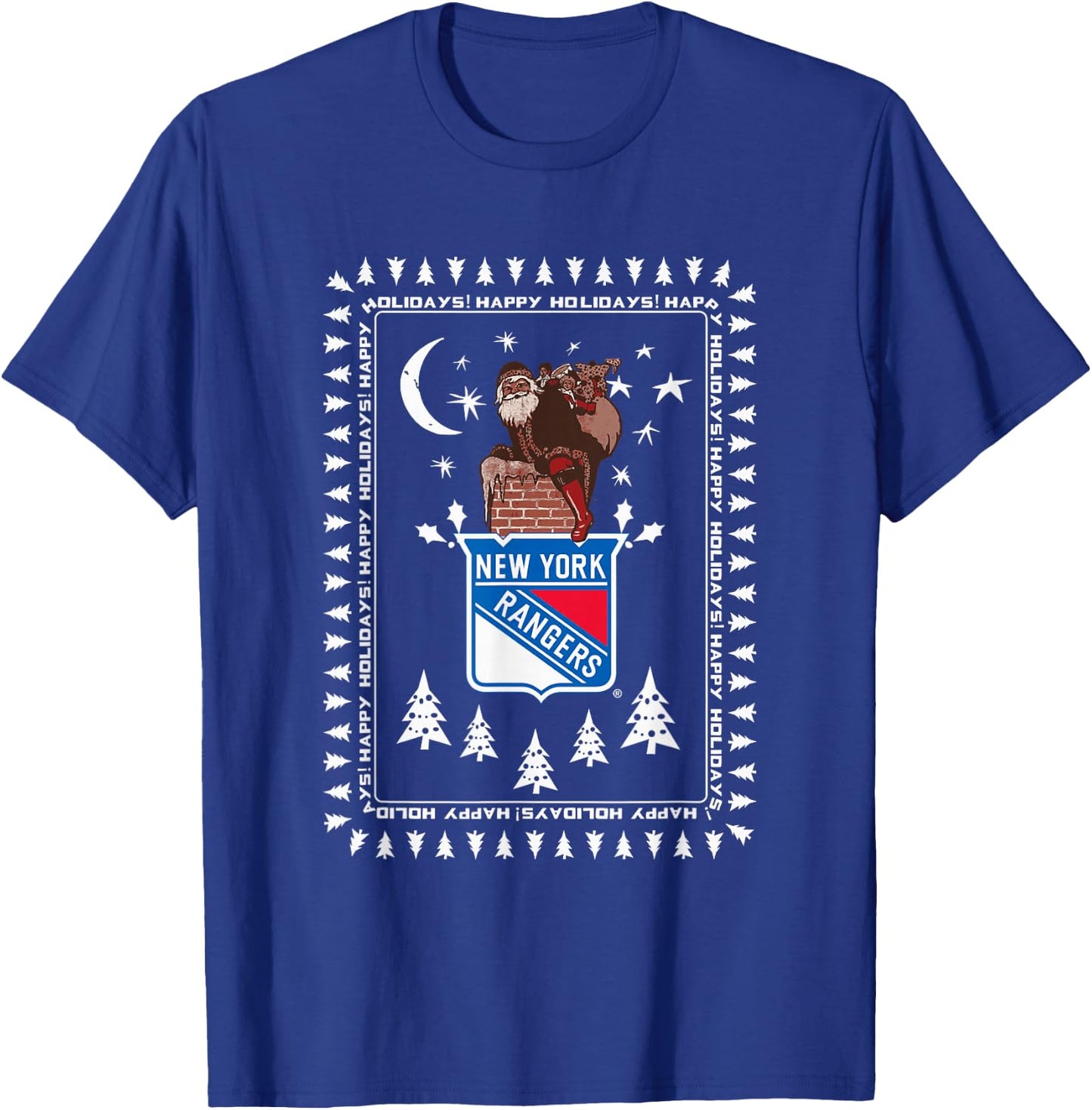 New York Rangers Ugly Christmas Sweater Santa T-Shirt - T-Shirt | Royal