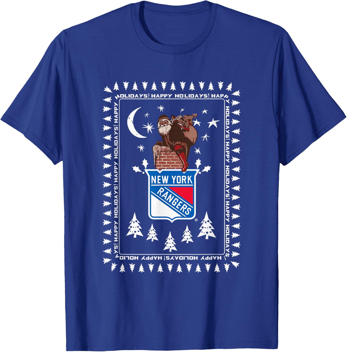 New York Rangers Ugly Christmas Sweater Santa T-Shirt - T-Shirt | Royal