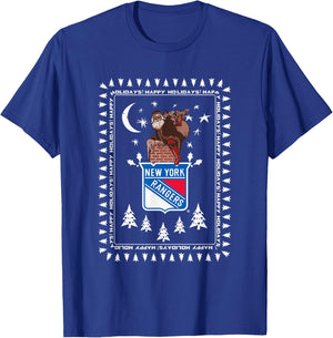 New York Rangers Ugly Christmas Sweater Santa T-Shirt - T-Shirt | Royal