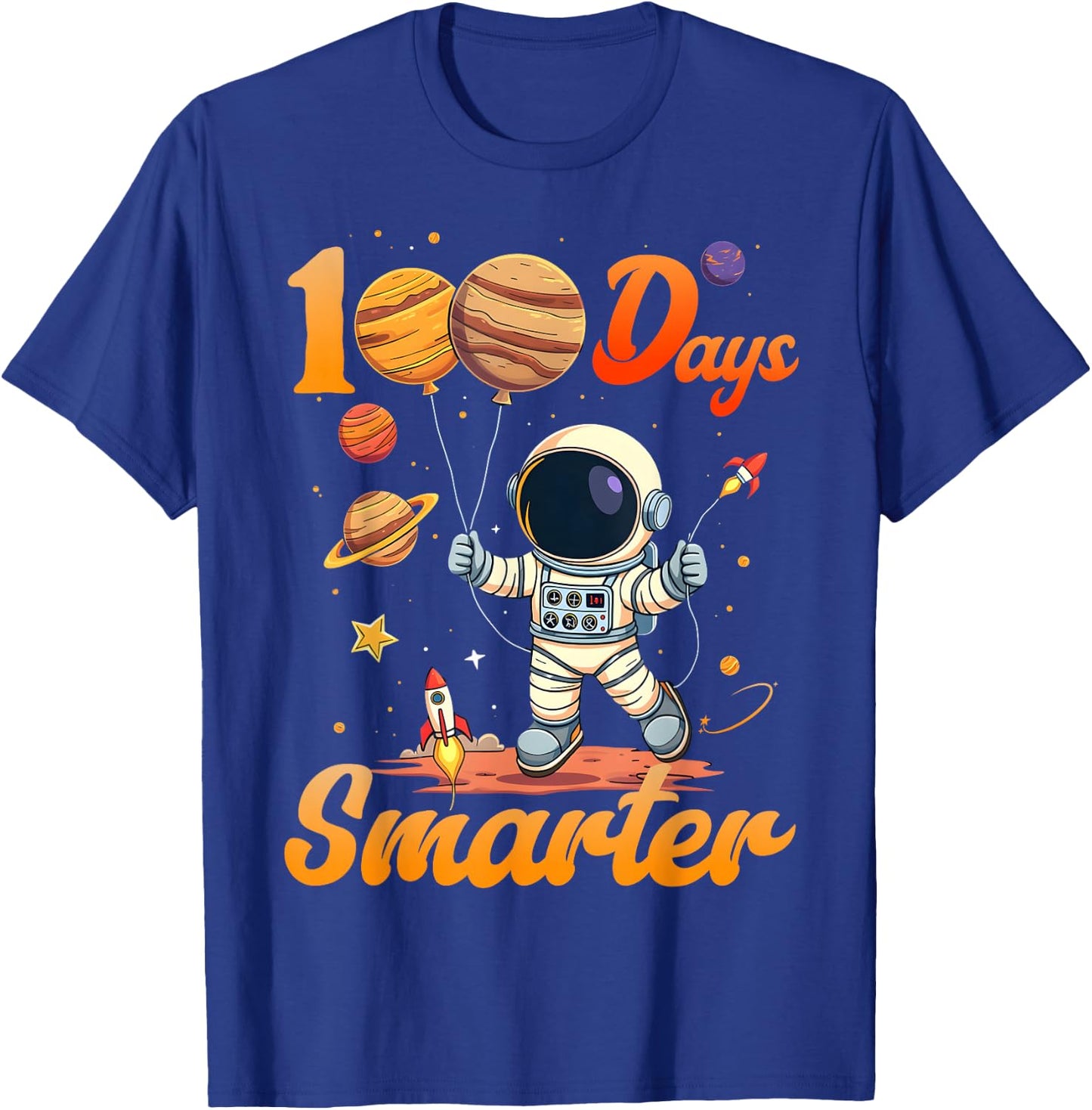 100 days smarter 100th Day Of School For Boys Girl Astronaut T-Shirt - T-Shirt | Royal