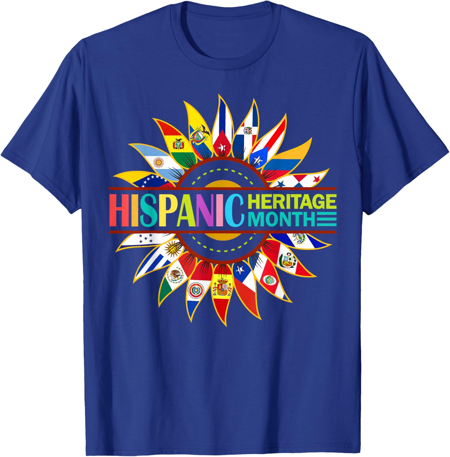 Hispanic Heritage Month Latino Countries Flags Sunflower T-Shirt - T-Shirt | Royal