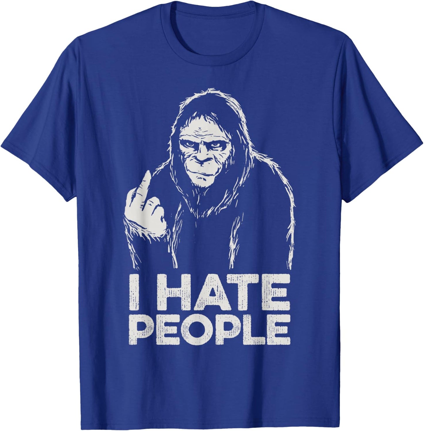 Bigfoot I Hate People Funny Sasquatch Middle Finger Retro T-Shirt - T-Shirt | Royal