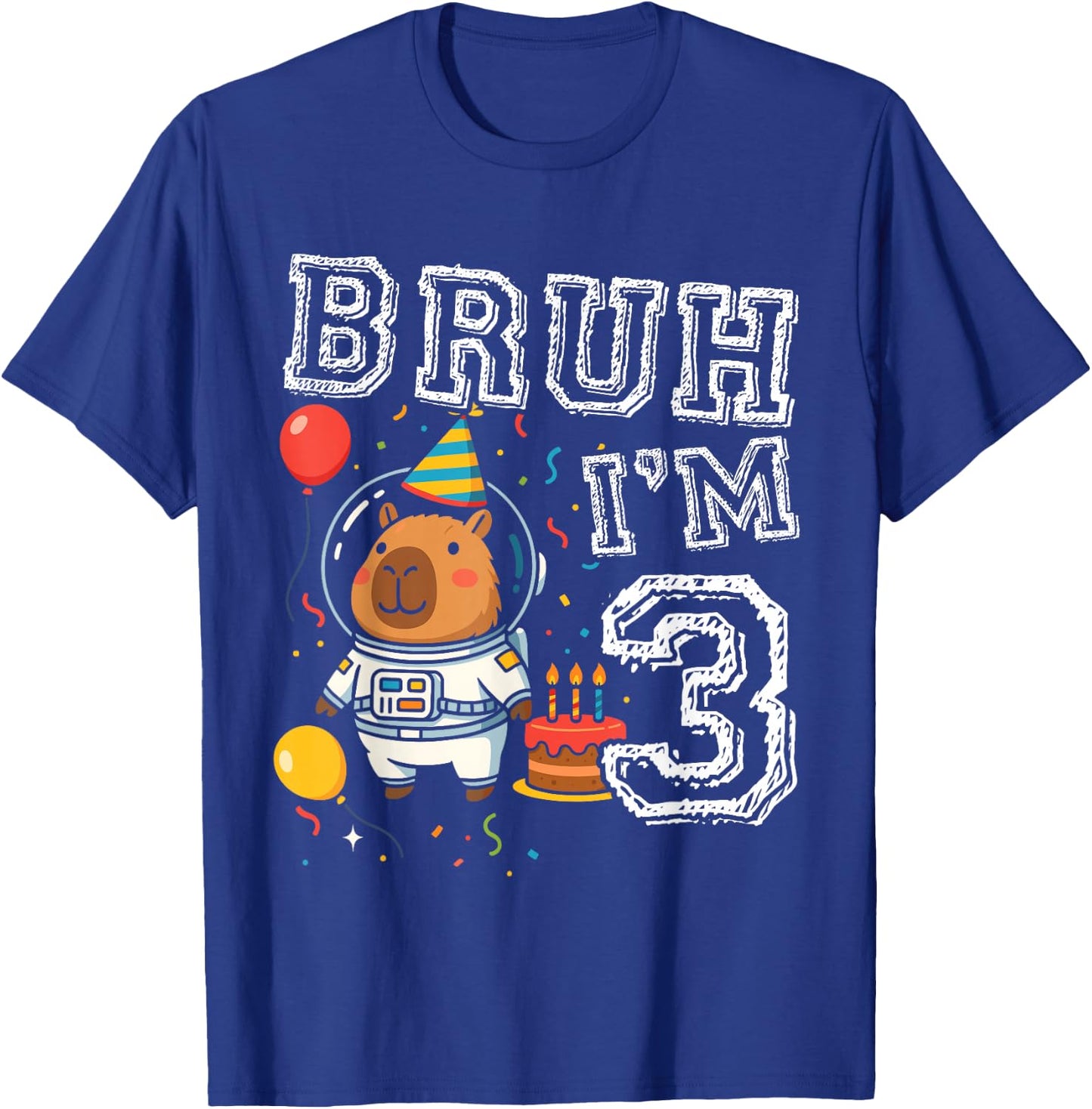 Cute Capybara Astronaut Bruh I'm 3 Age 3rd Kids Boys Girls T-Shirt - T-Shirt | Royal
