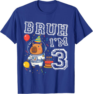Cute Capybara Astronaut Bruh I'm 3 Age 3rd Kids Boys Girls T-Shirt - T-Shirt | Royal