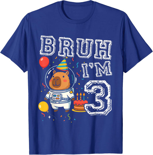Cute Capybara Astronaut Bruh I'm 3 Age 3rd Kids Boys Girls T-Shirt - T-Shirt | Royal
