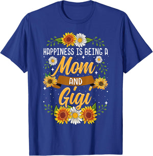 Happiness Is Being A Mom And Gigi Shirt Cute Sunflower T-Shirt - T-Shirt | Royal