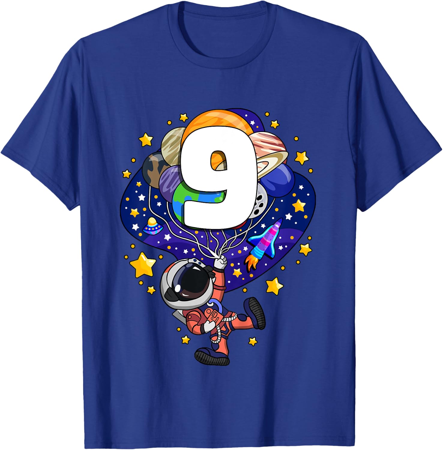 Kids Outer Space Astronaut 9th Birthday Boy 9 Year Old T-Shirt - T-Shirt | Royal