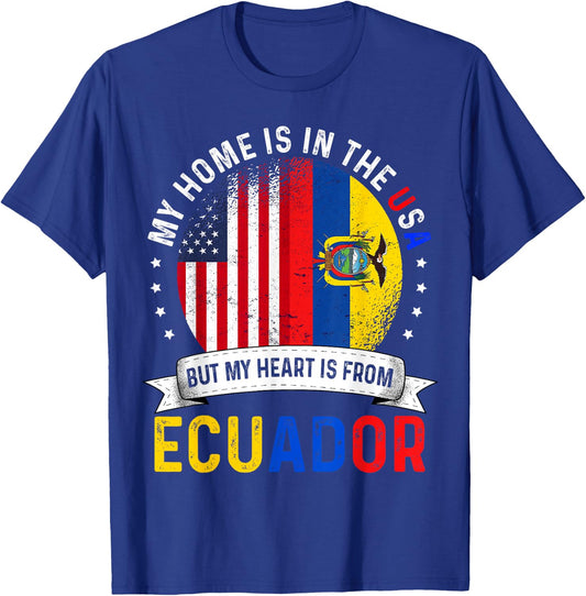 Ecuadorian American Patriot Heart is from Ecuador Flag T-Shirt - T-Shirt | Royal