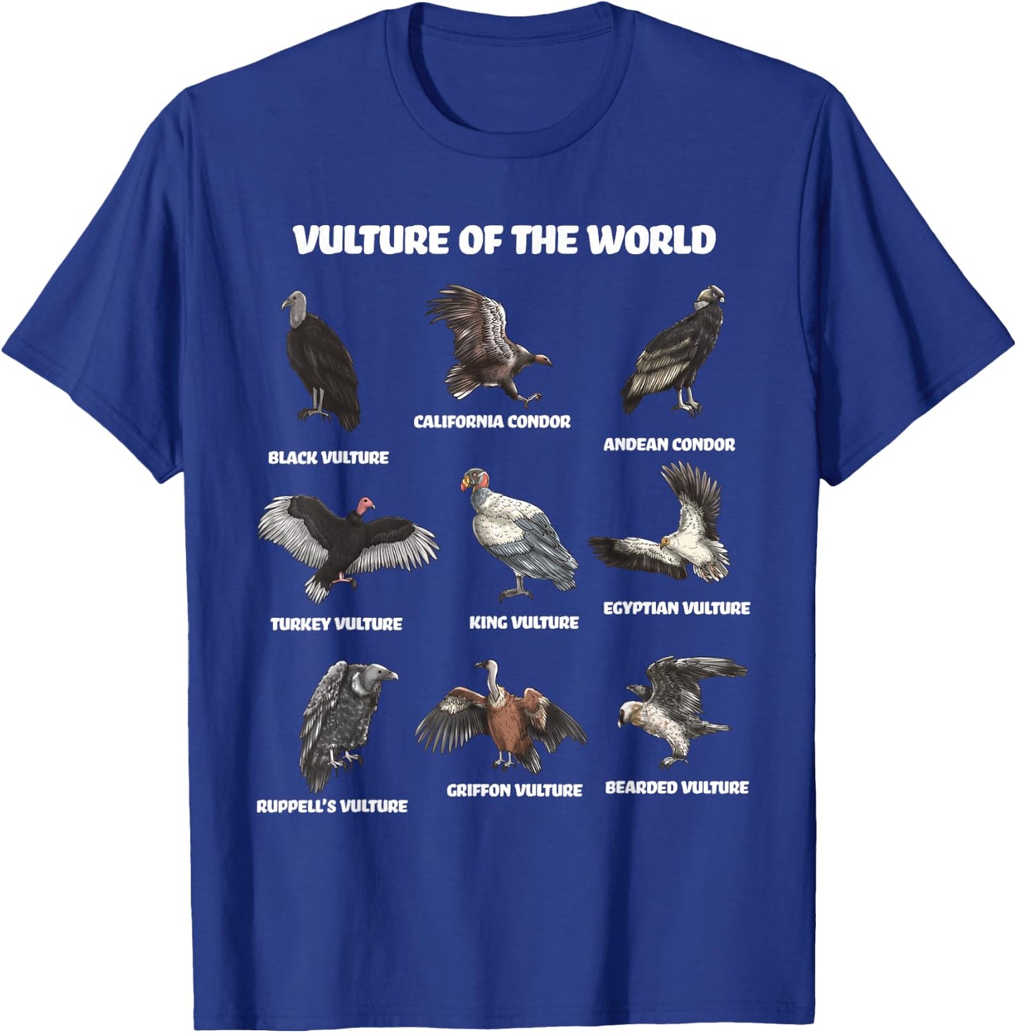 Vultures of the World Eductional Animal Bird T-Shirt - T-Shirt | Royal