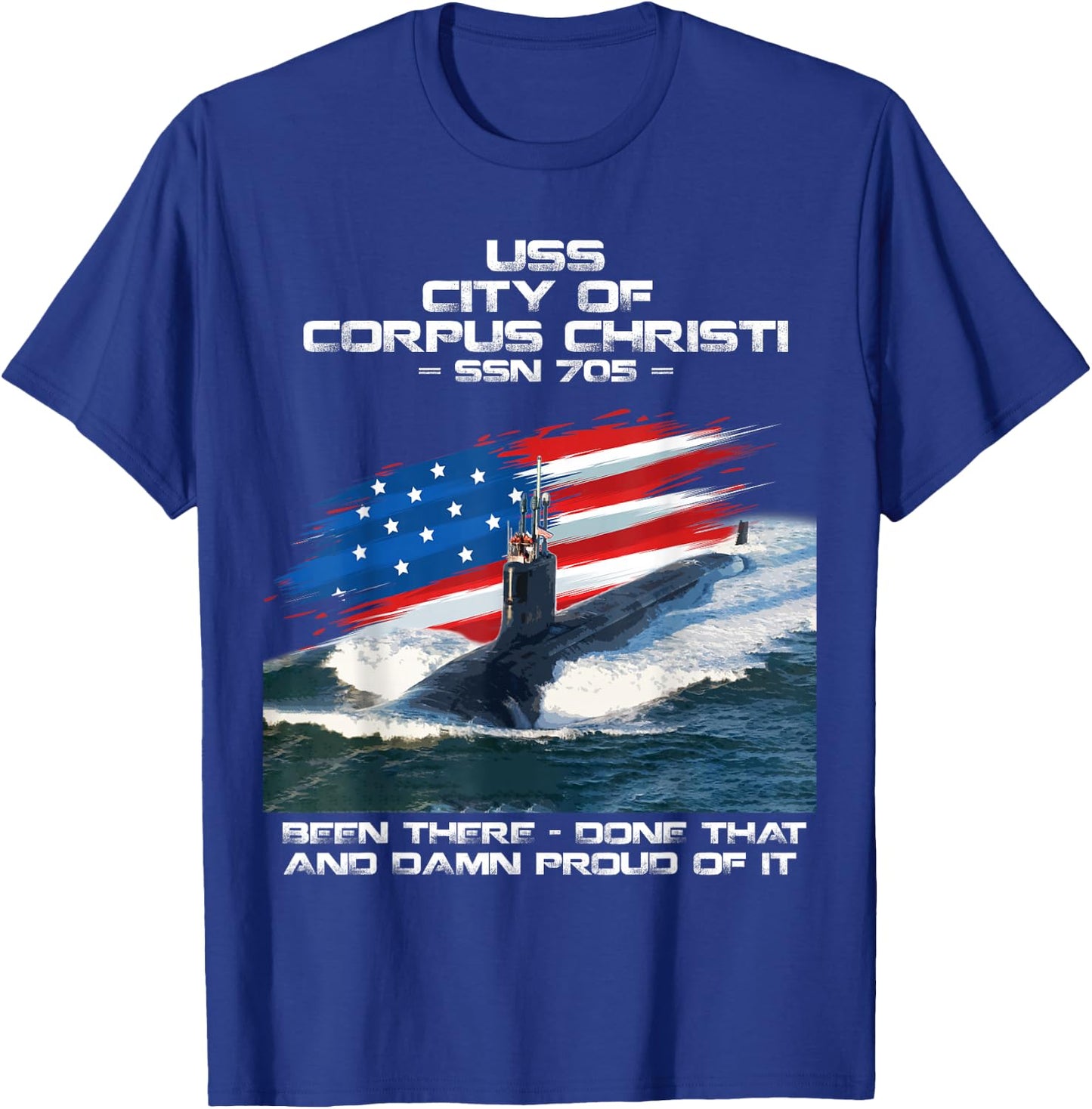 USS City Of Corpus Christi SSN-705 American Flag Submarine T-Shirt - T-Shirt | Royal