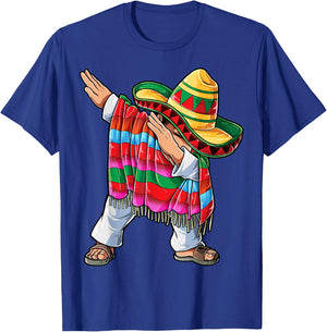 Dabbing Mexican Cinco de Mayo Poncho Men Women Dab Sombrero T-Shirt - T-Shirt | Royal
