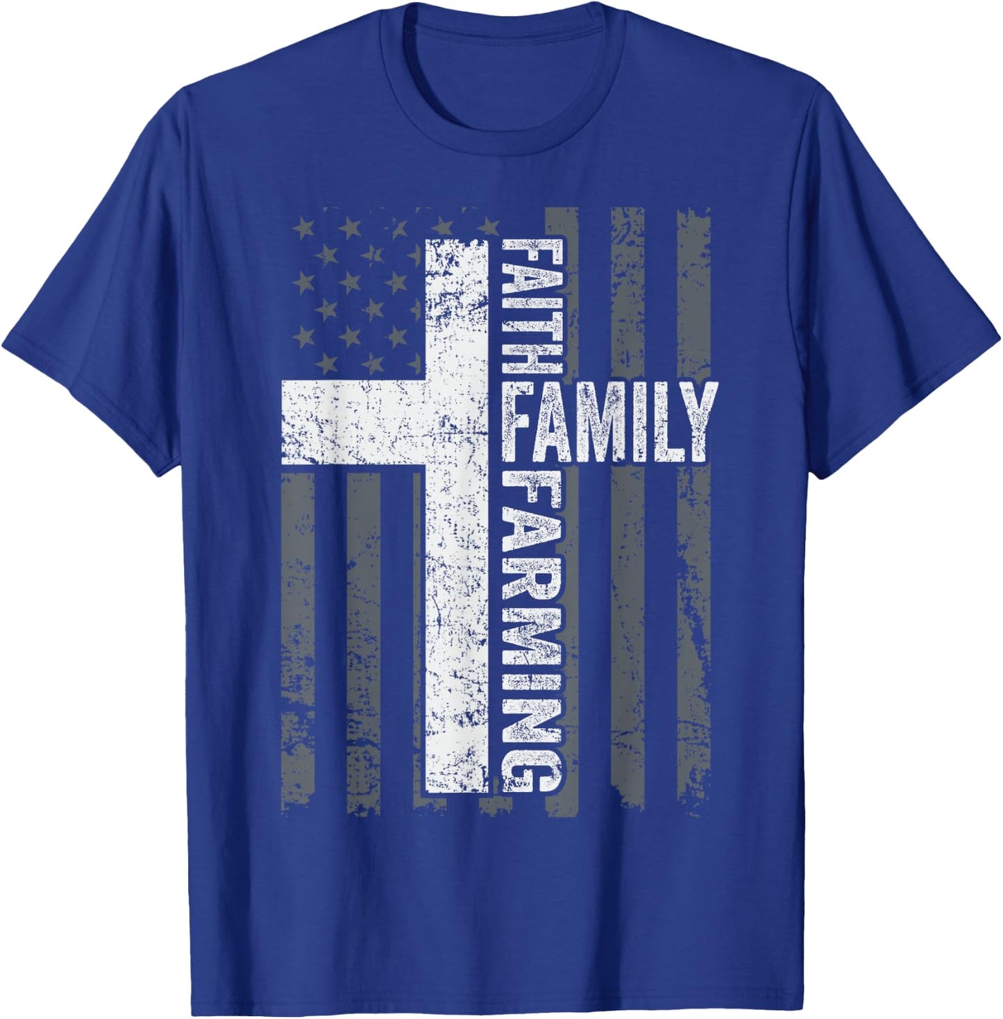 Faith Family Farming Freedom - American Farmer Cross Flag T-Shirt - T-Shirt | Royal