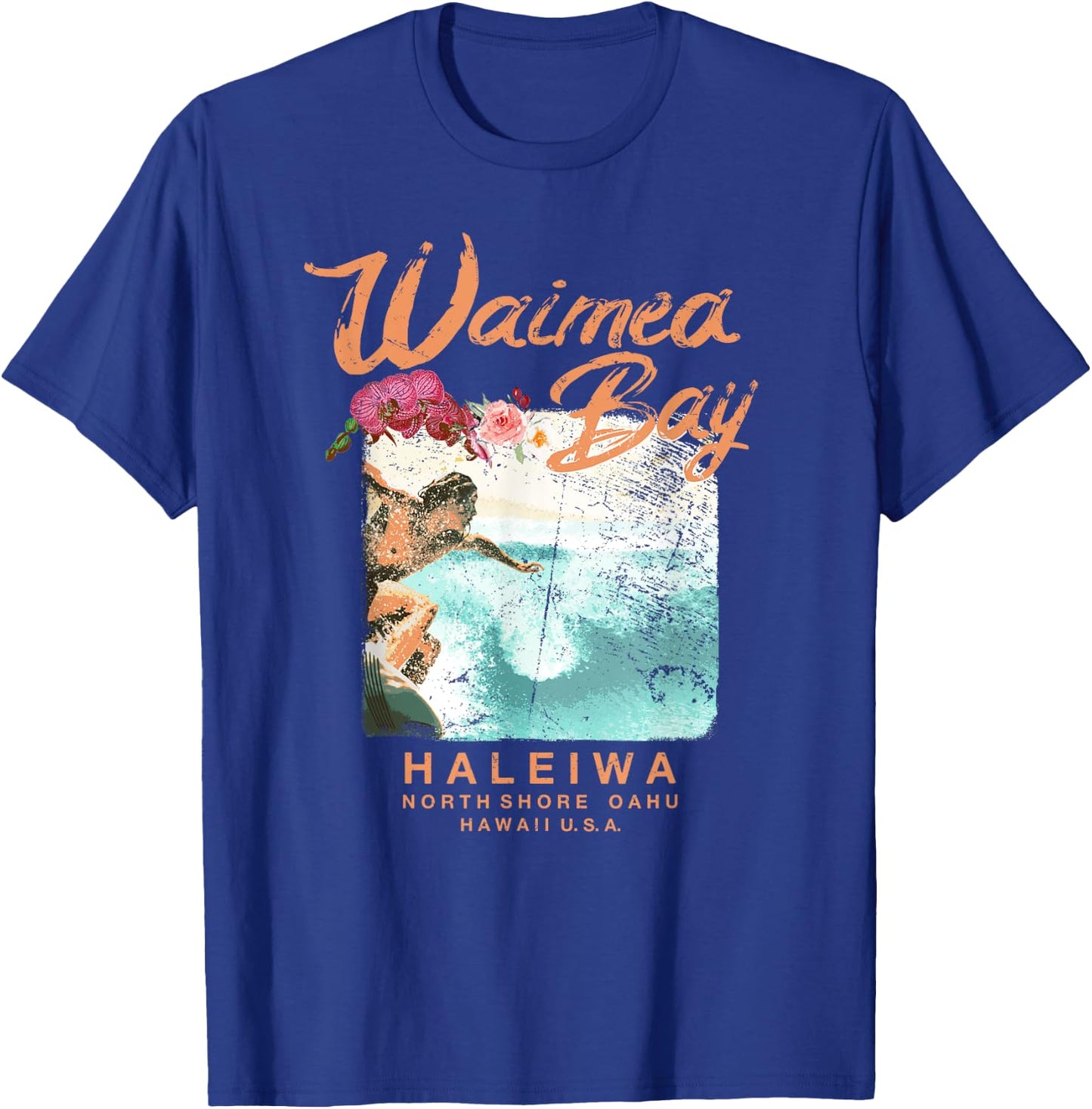 Hawaii Waimea Bay Vintage Hawaiian Surfing T Shirt T-Shirt - T-Shirt | Royal