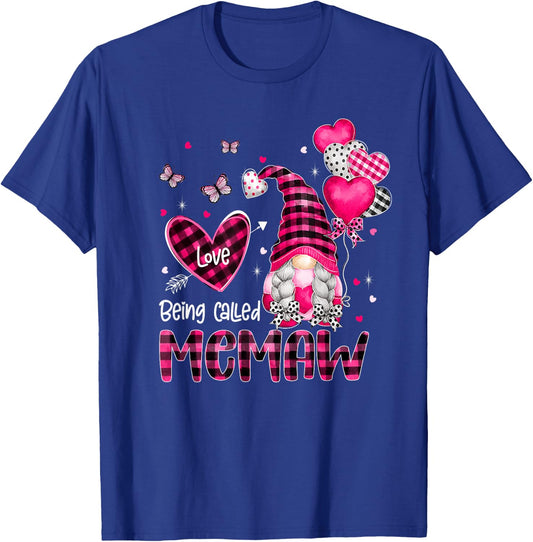 Plaid Love Being Called Memaw Gnome Valentines Day Family T-Shirt - T-Shirt | Royal