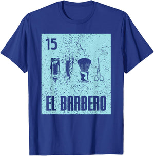 Cool Mexican El Barbero Hairdressers Distressed Barber Cards T-Shirt - T-Shirt | Royal