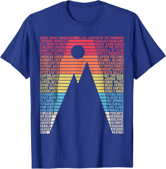 National Parks List Word Vintage Camping Hiking Men Women T-Shirt - T-Shirt | Royal