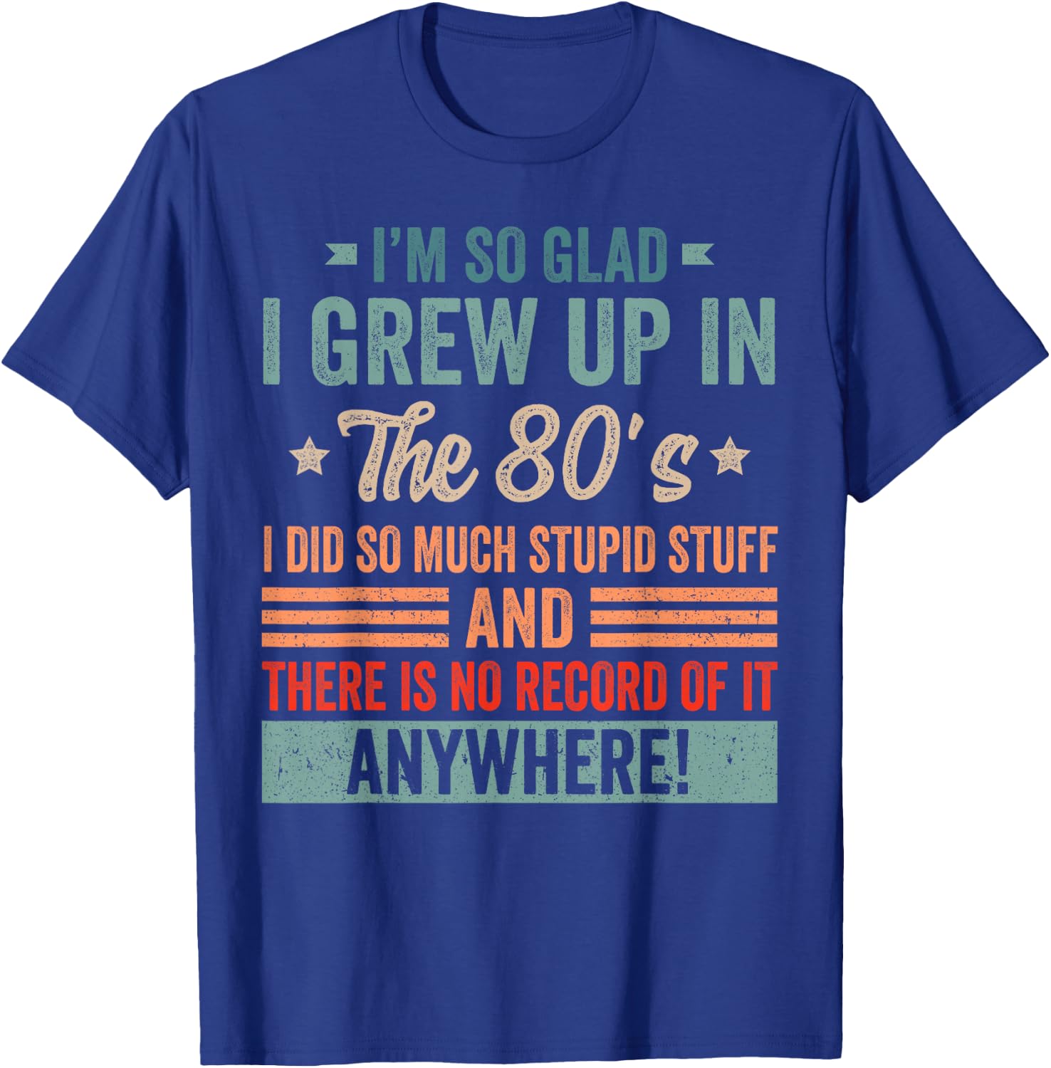 Funny Birthday 1980's I'm So Glad I Grew up in The 80's T-Shirt - T-Shirt | Royal