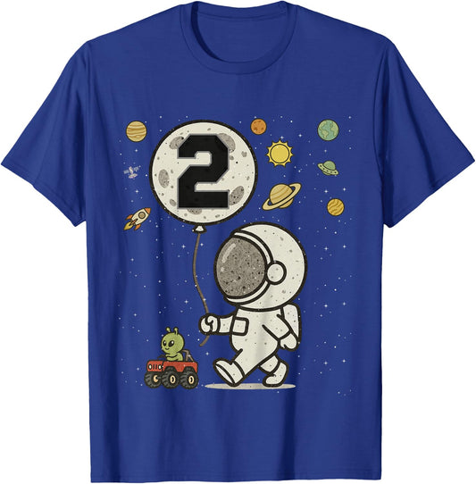 Astronaut 2nd Birthday 2 Year Old Space Matching Family T-Shirt - T-Shirt | Royal