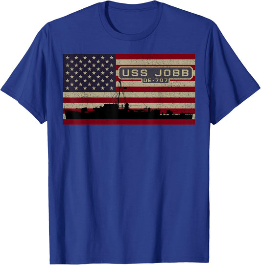 USS Jobb DE-707 WW2 Ship American Flag Women Kids Men T-Shirt - T-Shirt | Royal