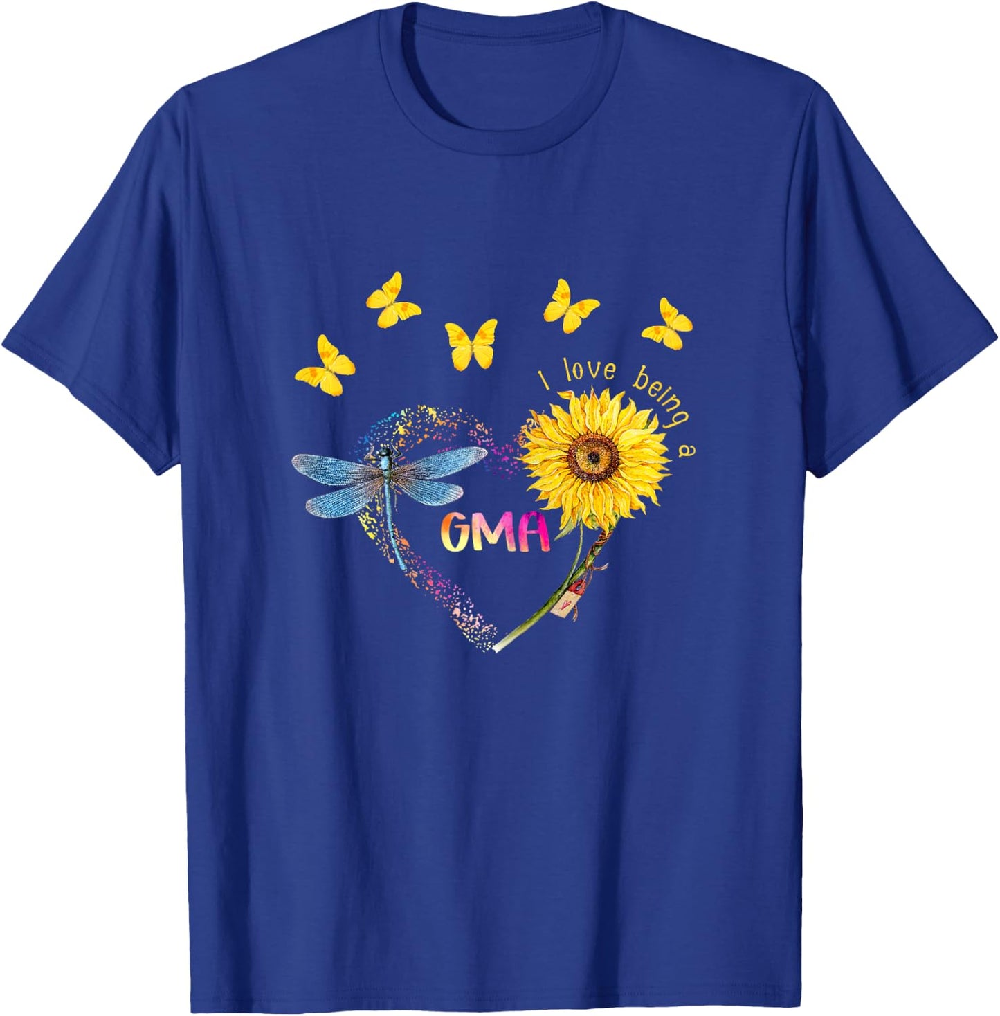 Personalized I Love Being Gma Sunflower Dragonfly T-Shirt - T-Shirt | Royal