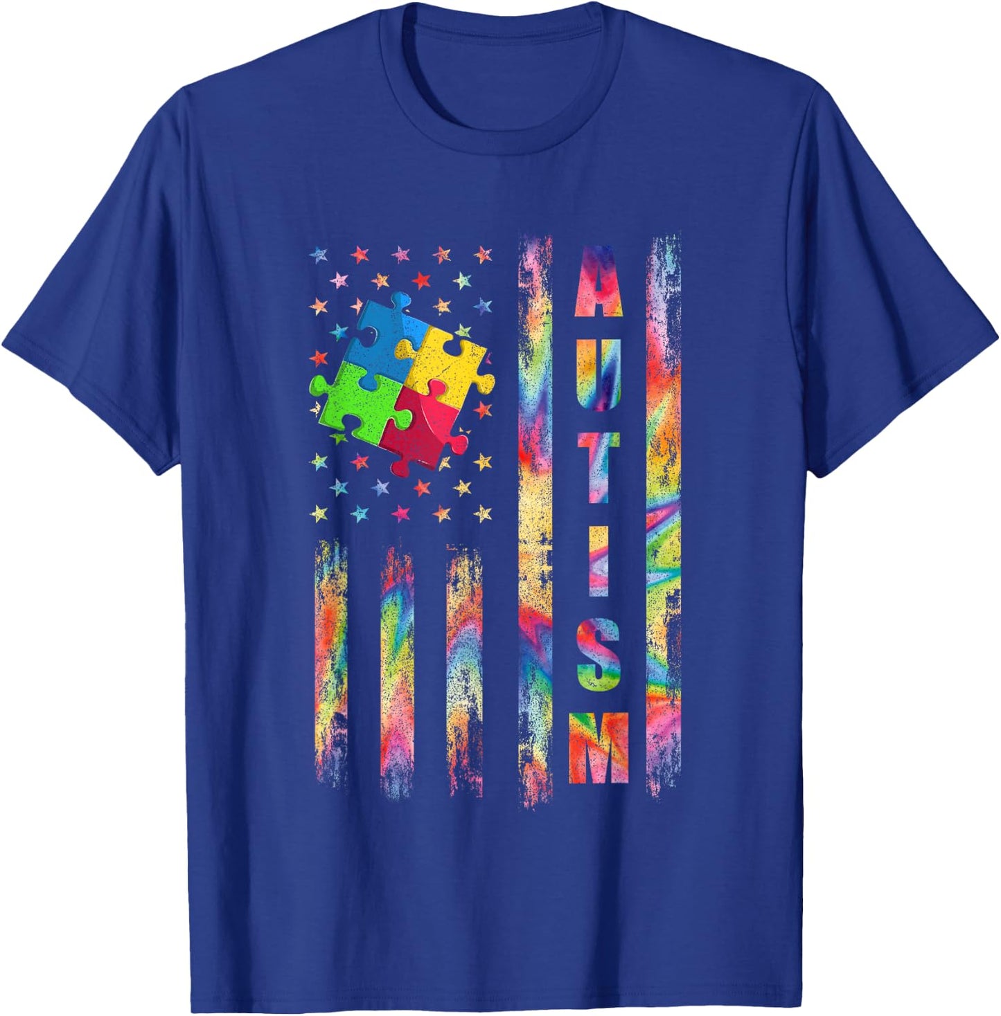 Autism Awareness Flag Shirts, American Flag Autism Dad Mom T-Shirt - T-Shirt | Royal