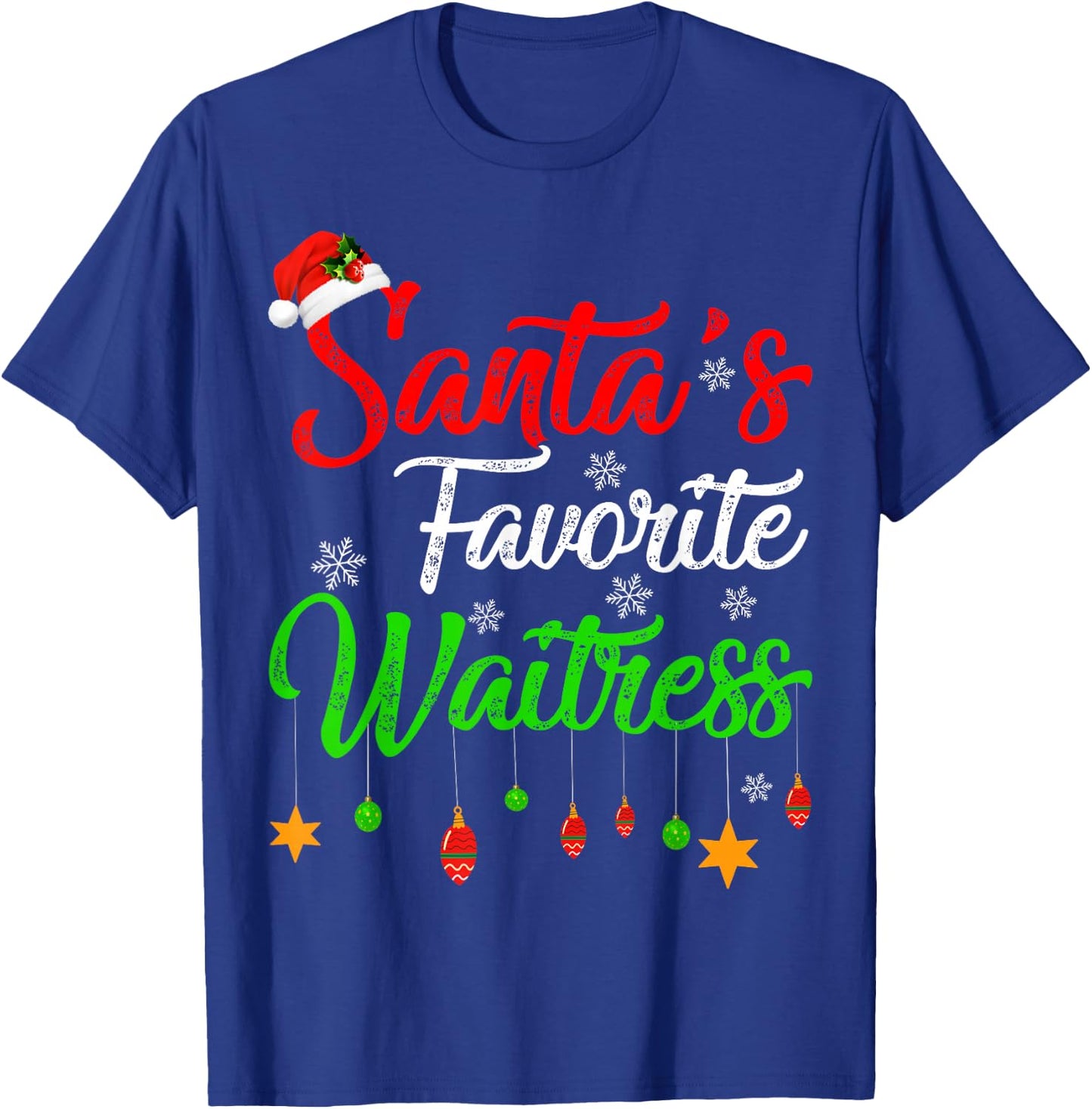 Funny Xmas Santa's Favorite Waitress Christmas T-Shirt - T-Shirt | Royal