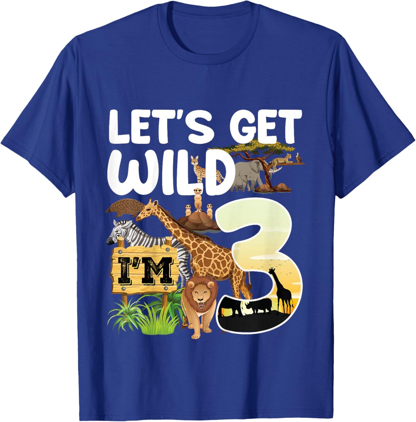3 Year Old Zoo Birthday Safari Jungle Animal 3rd B-Day T-Shirt - T-Shirt | Royal