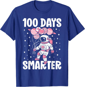 100th Day Of School 100 Days Smarter Astronaut Girls Space T-Shirt - T-Shirt | Royal