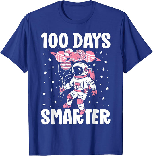 100th Day Of School 100 Days Smarter Astronaut Girls Space T-Shirt - T-Shirt | Royal