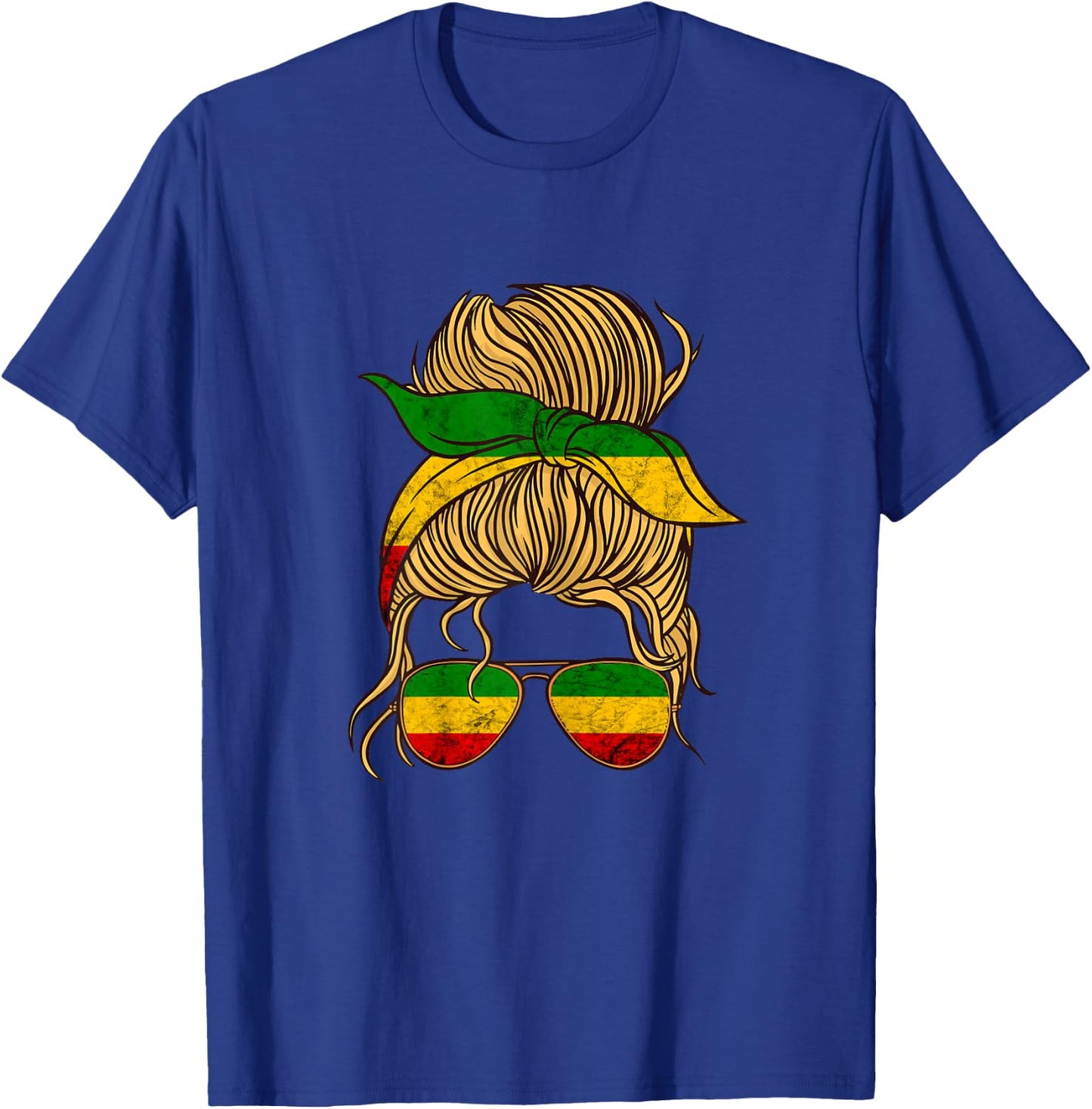 Rasta Reggae Messy Bun Hair Jamaica Hippie Rastafari T-Shirt - T-Shirt | Royal