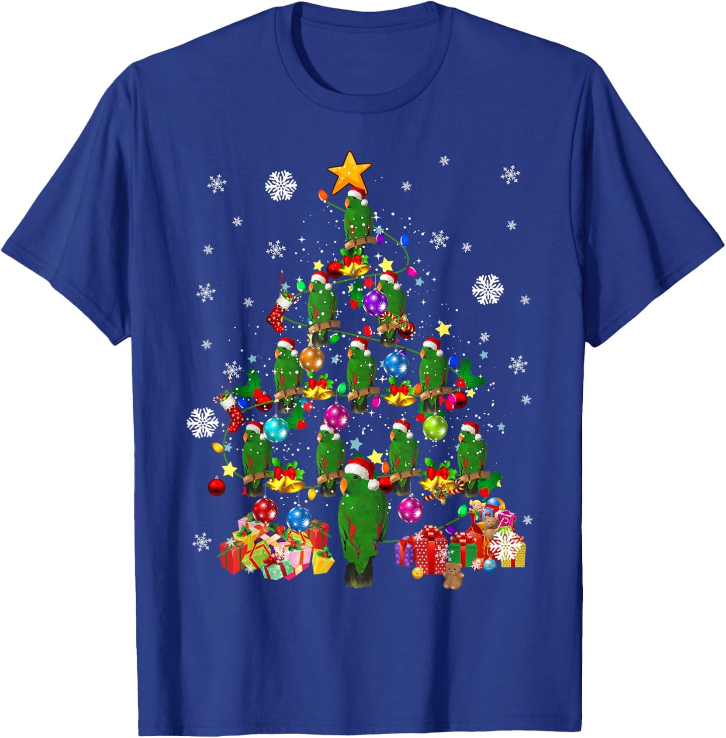 Santa Eclectus Birds Christmas Tree Lights Santa Parrots T-Shirt - T-Shirt | Royal