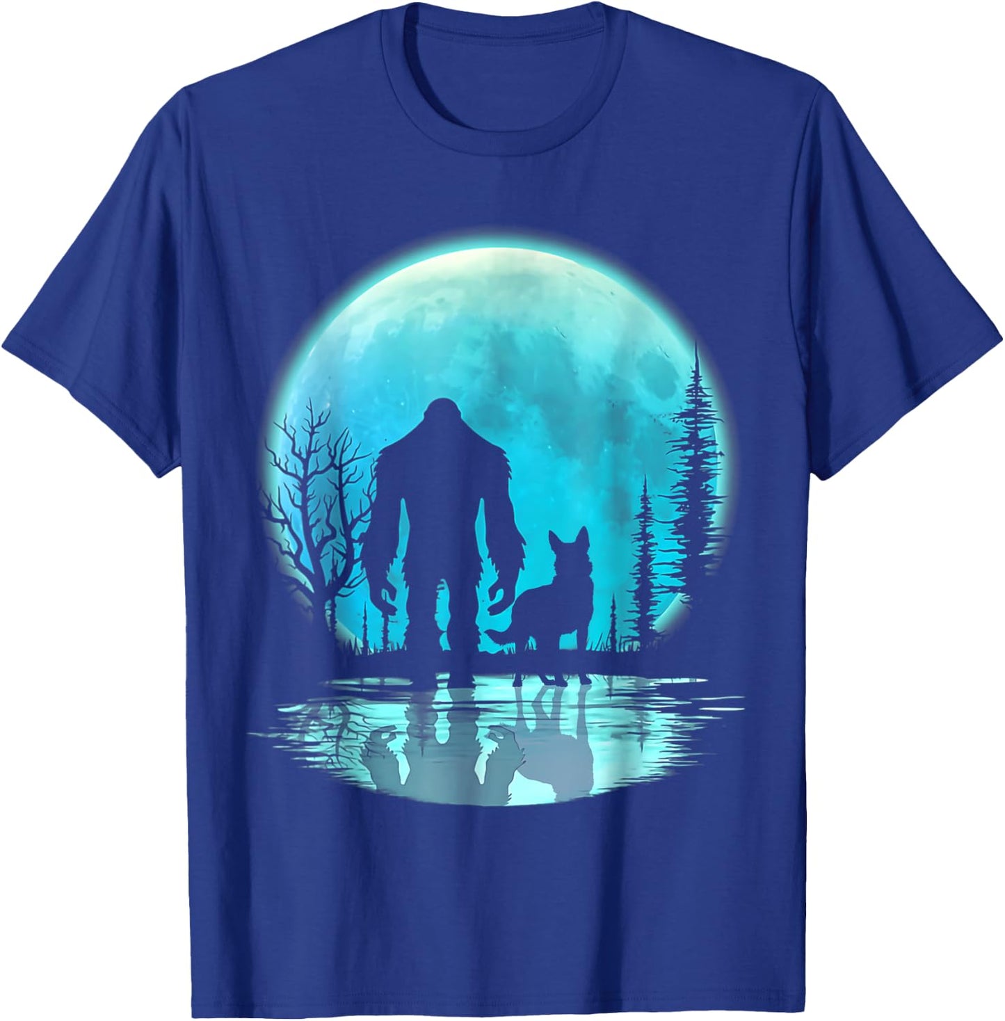 Bigfoot German Shepherd Dog Walk Moon and Darkness T-Shirt - T-Shirt | Royal