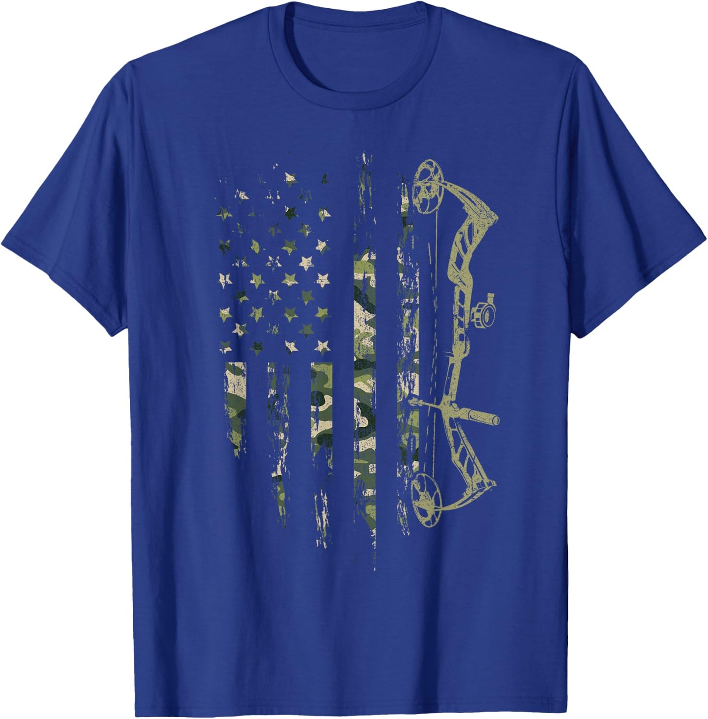Camo American Flag Bowhunting Bow Archery Deer Hunting Gift T-Shirt - T-Shirt | Royal