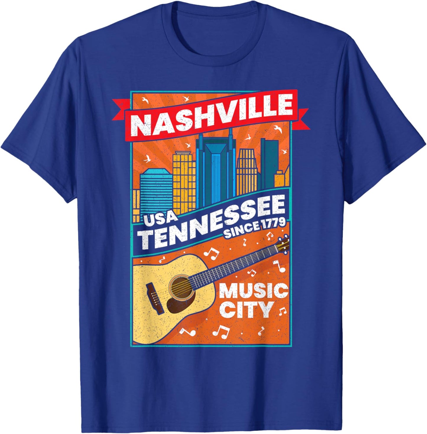 Nashville Tennessee USA Music City Guitar Musician Music T-Shirt - T-Shirt | Royal