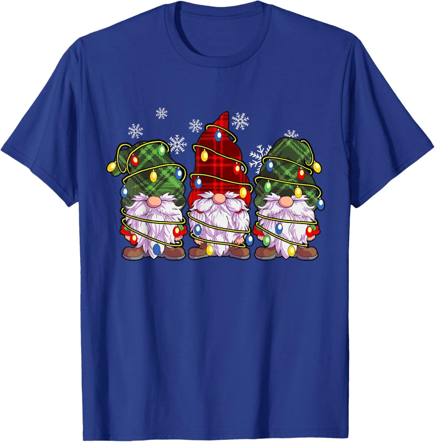 Three Gnomes Men Women Buffalo Plaid Red Christmas T-Shirt - T-Shirt | Royal