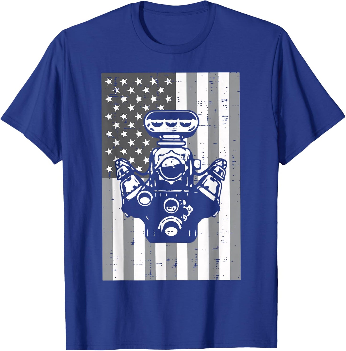 Car Engine American Flag Auto Mechanic Garage Patriotic Men T-Shirt - T-Shirt | Royal
