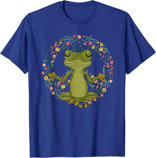 Peace Sign Yoga Frogs Cool Peace Frog Floral T-Shirt - T-Shirt | Royal