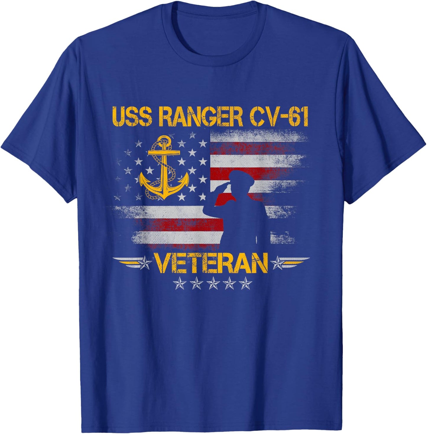 USS Ranger CV-61 Aircraft Carrier Veteran Flag Veterans Day T-Shirt - T-Shirt | Royal